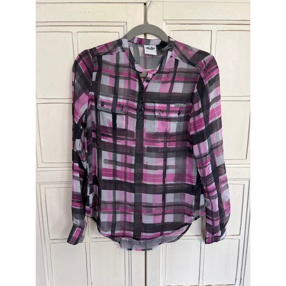 Harley Davidson womens small plaid sheer button down top blouse shirt - Picture 1 of 3